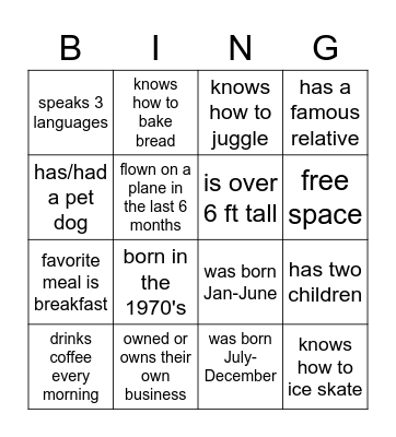 find someone who... Bingo Card