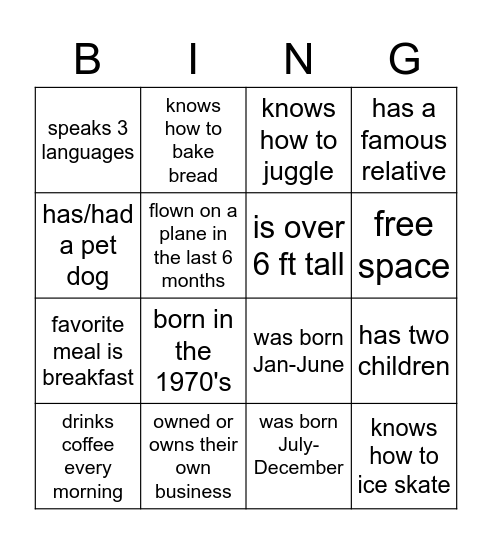 find someone who... Bingo Card