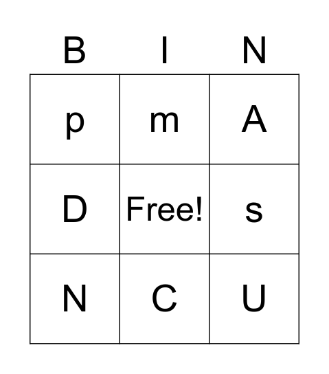 ABC Bingo Card