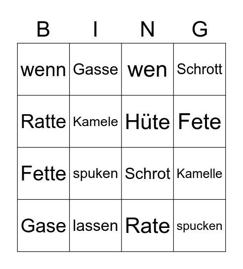 lang oder kurz? Bingo Card