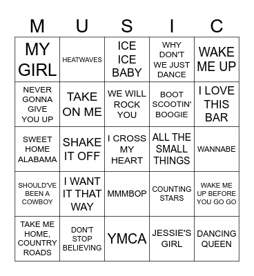 Music Bingo Card