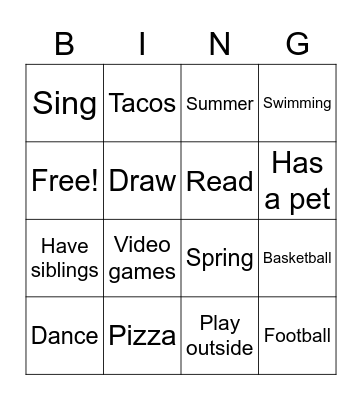 Get to Know Me Bingo Card