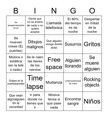 Pelis de terror bingo Card