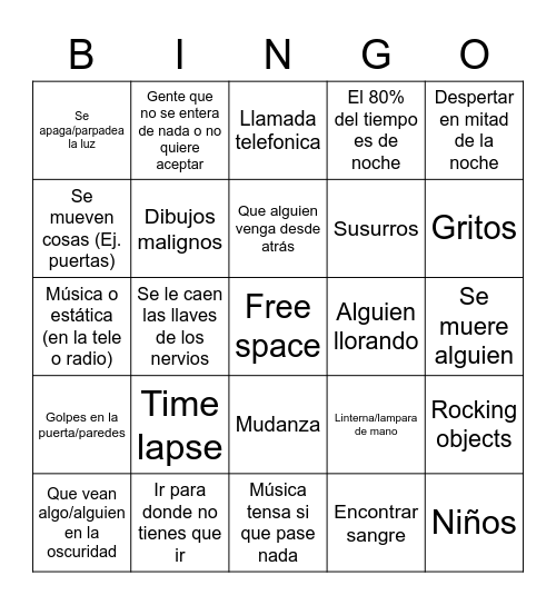 Pelis de terror bingo Card