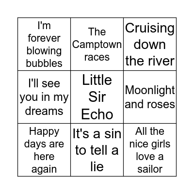 Musical Bingo Card