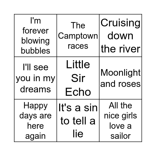 Musical Bingo Card