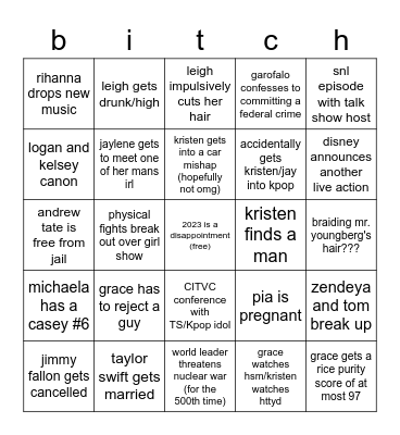 2023 Bucket List Bingo Card