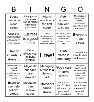 Stress/Relief  Bingo Card