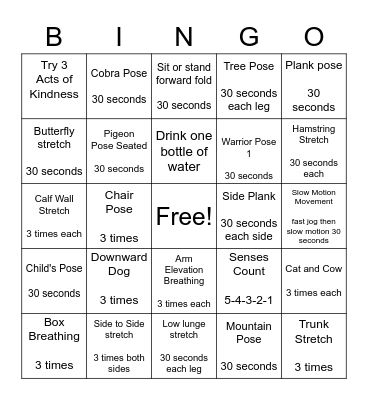 Mindfulness Bingo Card