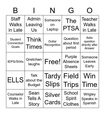 Faculty Meeting Bingo Card