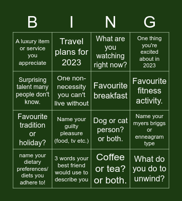 SciCare Team Building Bingo Card