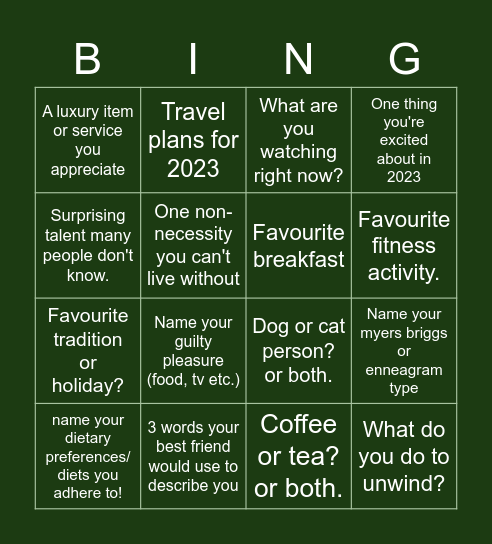 SciCare Team Building Bingo Card