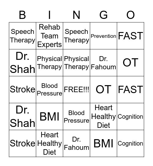 Stroke Prevention Expo BINGO Card
