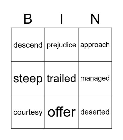 Little Things are Big Vocabulary Bingo Card