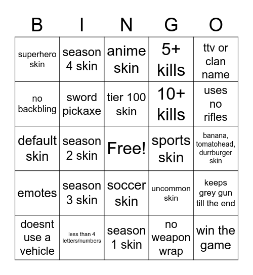 FORTNITETT Bingo Card