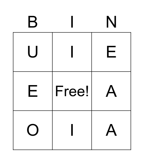 Vowels Bingo Card