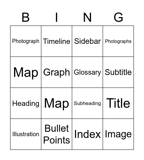 Text Features Bingo Card