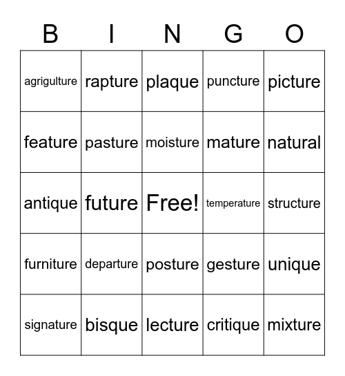 -ture Bingo Card