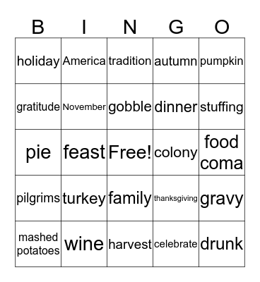 THANKSGIVING BINGO Card