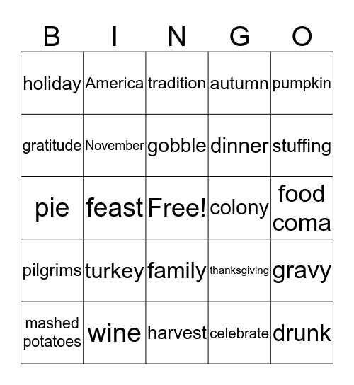 THANKSGIVING BINGO Card