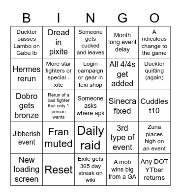 DOTO 2023 bingo Card