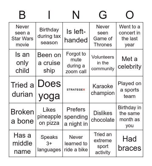 SG Bingo Card