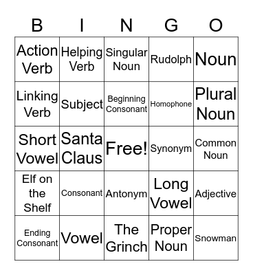 Language Arts/Christmas Bingo Card