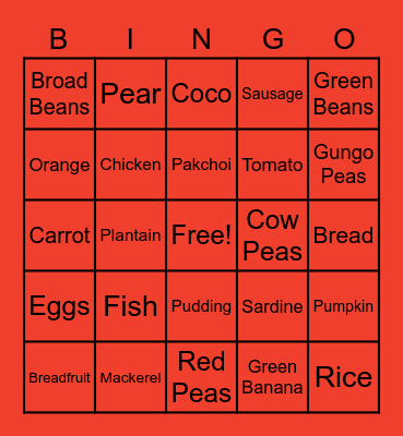 Food Bingo Card