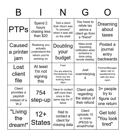 TAX SEASON BINGO Card