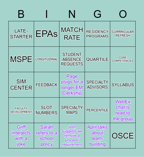 M3/M4 January Retreat Bingo Card