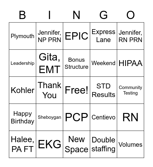 Untitled Bingo Card
