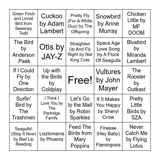 Music Bin(goose) Bingo Card