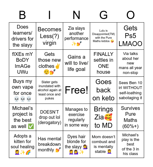 2023 Bingo 💅✨✌️😳🤫 Bingo Card