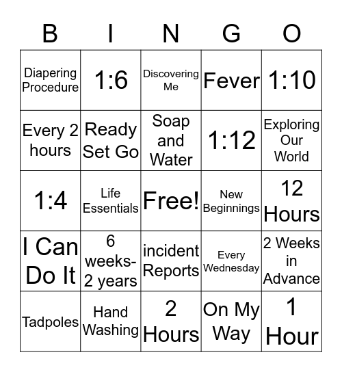 Kiddie Bingo Card
