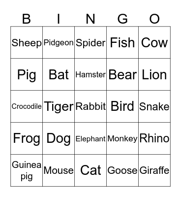 Animals Bingo Card