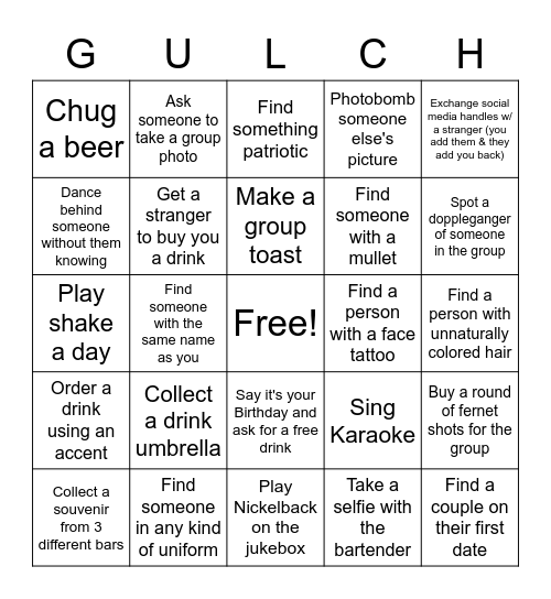 Gulch Post Holiday Party Bingo Card