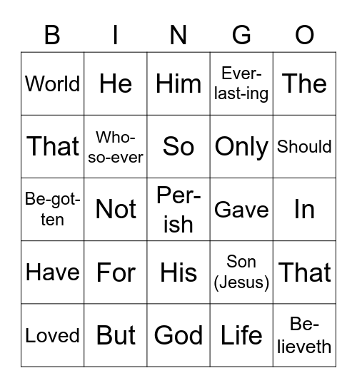 John 3:16 Bingo Card