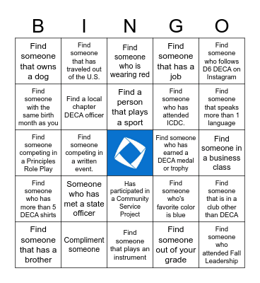 DECA Networking Bingo Card