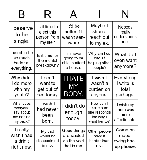 Daily Thoughts Bingo Card