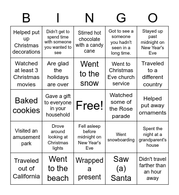 Holiday Bingo Card