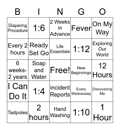Kiddie Bingo Card