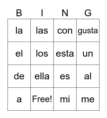 Palabras de uso frecuente Bingo Card