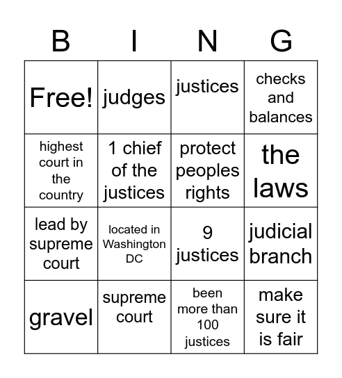 judicial branch activity Bingo Card