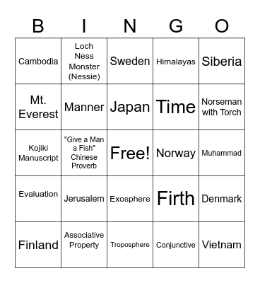 Week 16 Bingo Card