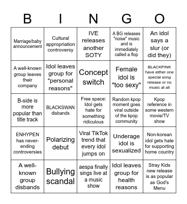 2023 K-Pop Bingo Card