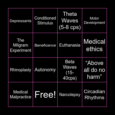 The Medical Issues Bingo Card