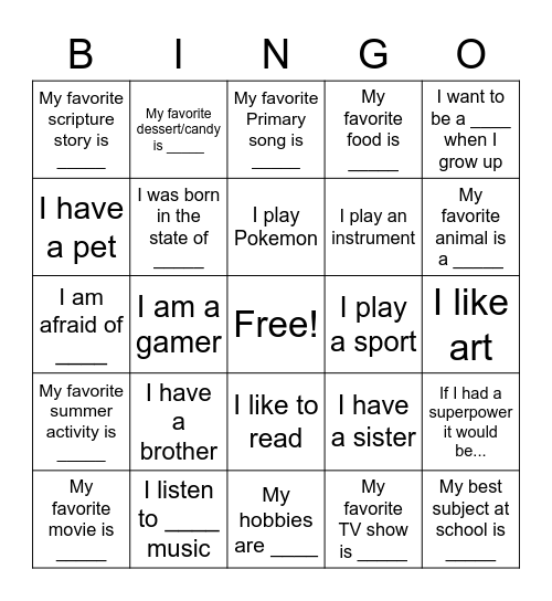 Untitled Bingo Card