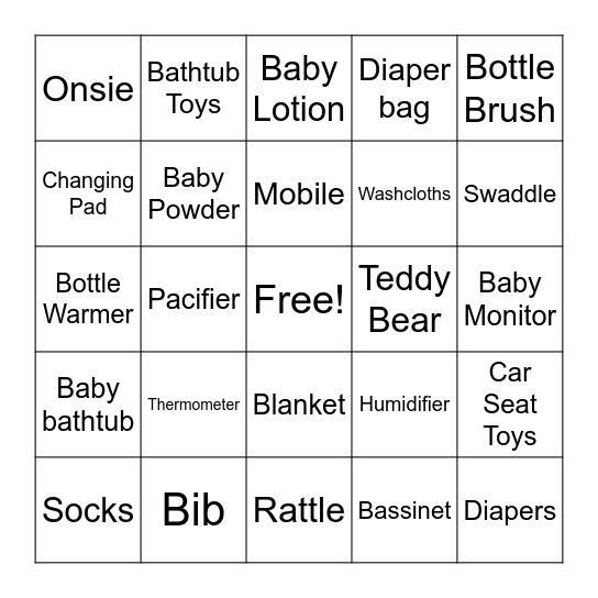 Baby Shower Bingo Card