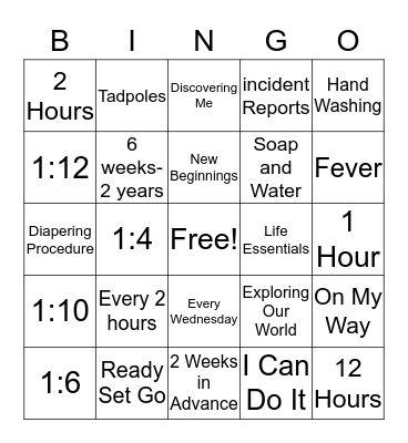 Kiddie Bingo Card
