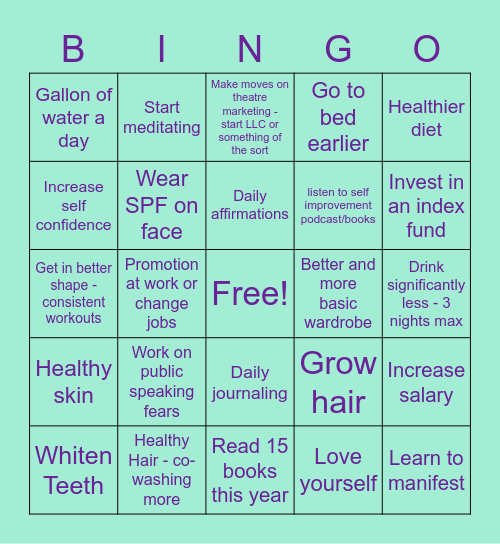 2023 Resolutions Bingo Card